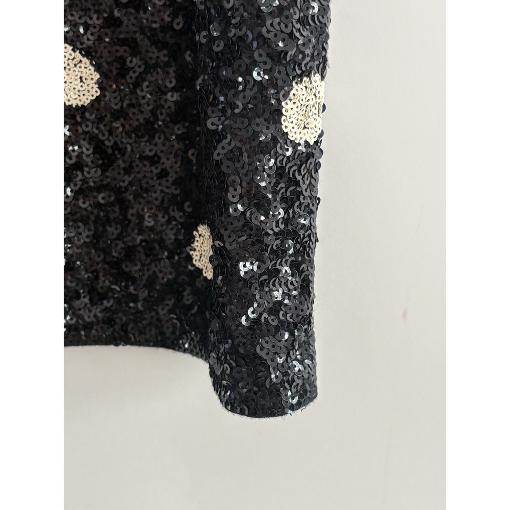 J CREW Women Xl Sequin Scoop Neck Short Sleeve Polka Dot T Shirt Top Black White - Picture 6 of 8